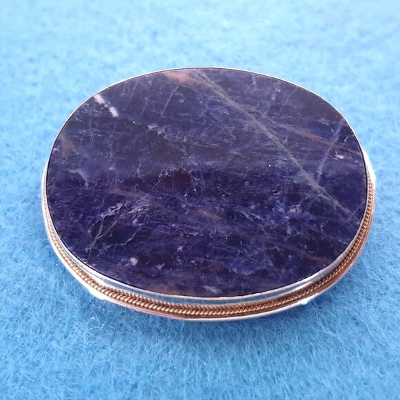 Vintage 1940s German 800 Silver Natural Sodalite Oval Brooch – 7.31g - Picture 6 of 11